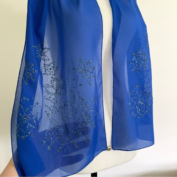 🛍️🛍️ Blue sheer sparkle scarf NOS - Picture 3 of 8